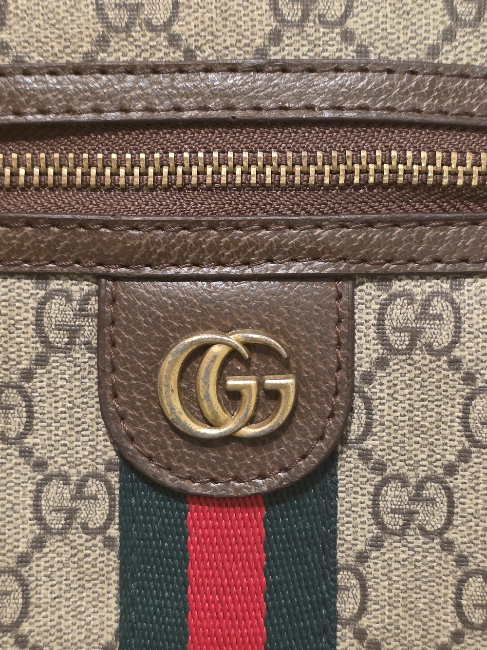 Gucci Brown GG Supreme Crossbody Bag with Web Stripe - Picture 3 of 15